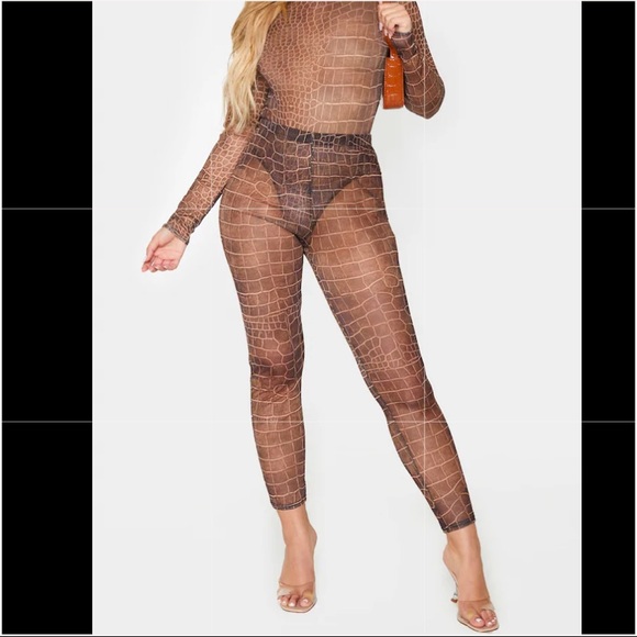 Brown Croc Mesh Leggings - Picture 3 of 4